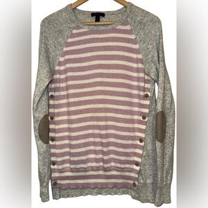 J. Crew Wool Rabbit Hair Blend Striped Sweater Size S Button Detail Elbow Patch
